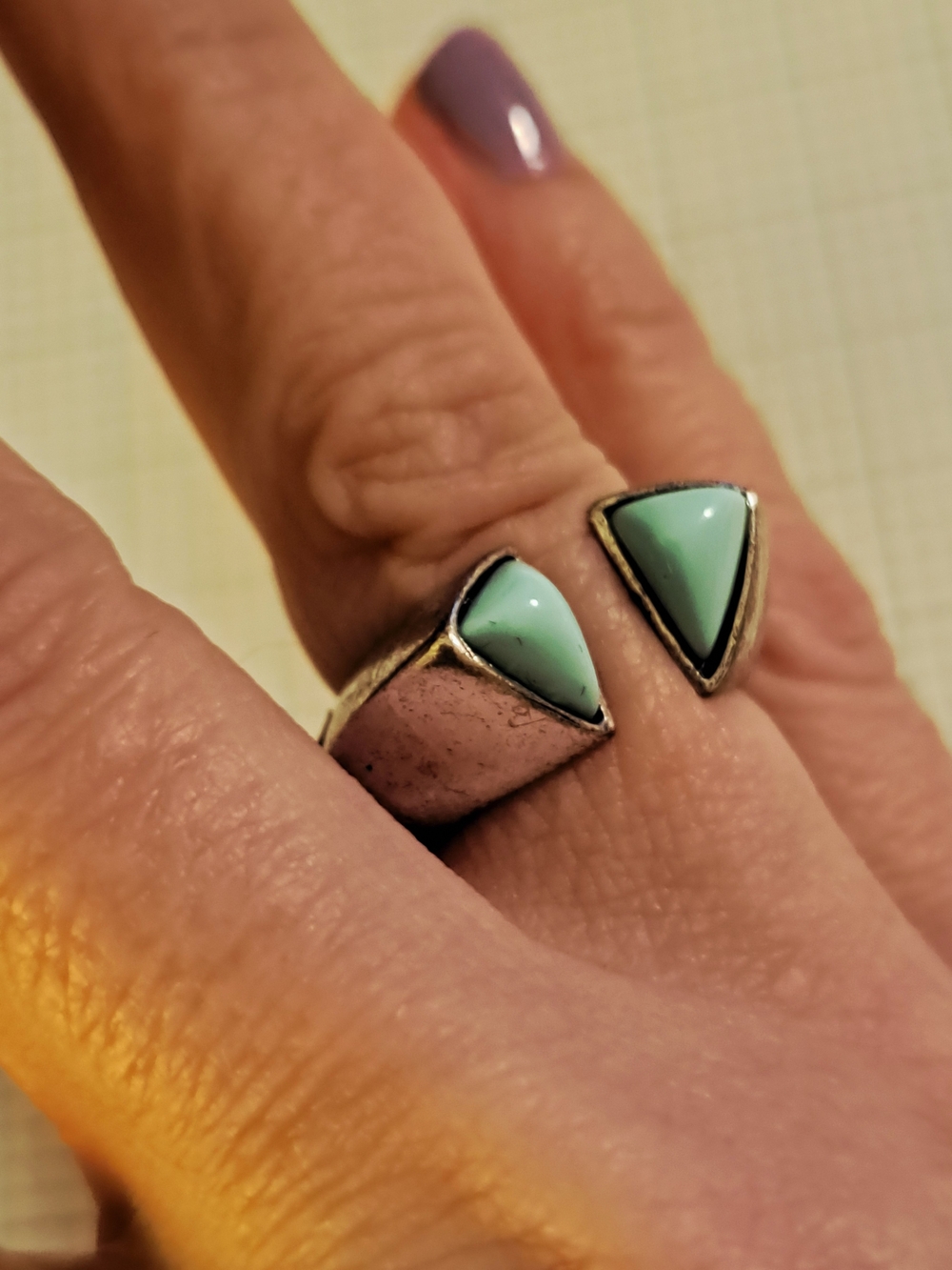 Jewelmint Aqua Bomb Oxidized Silver Open Ring with Milky Aqua Triangle Stones